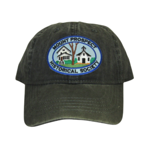 Dark gray baseball cap with patch on front and image of Mount Prospect Historical Society